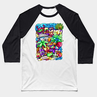 Summer Doodle Illustration Baseball T-Shirt